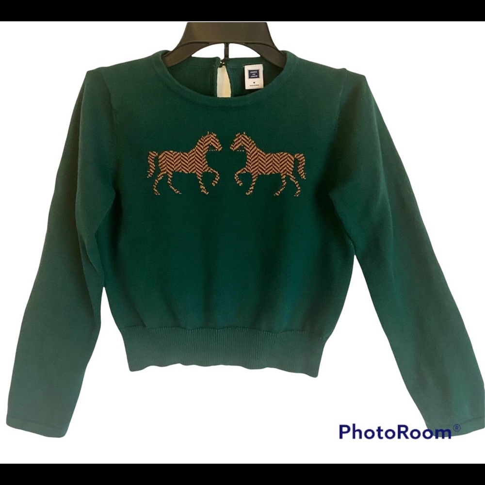 Janie and Jack Hunter Green Horse Sweater